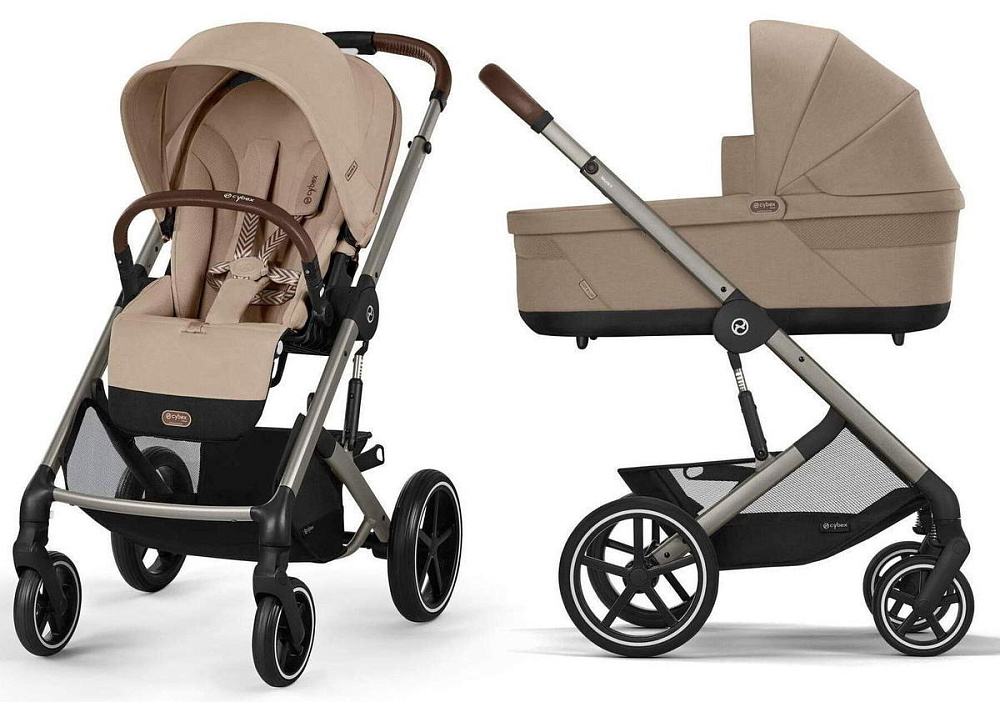 Коляска Cybex Balios S Lux TPE complete Aton S2 Lava Grey Base One 4 в 1 Almond Beige с дождевиками