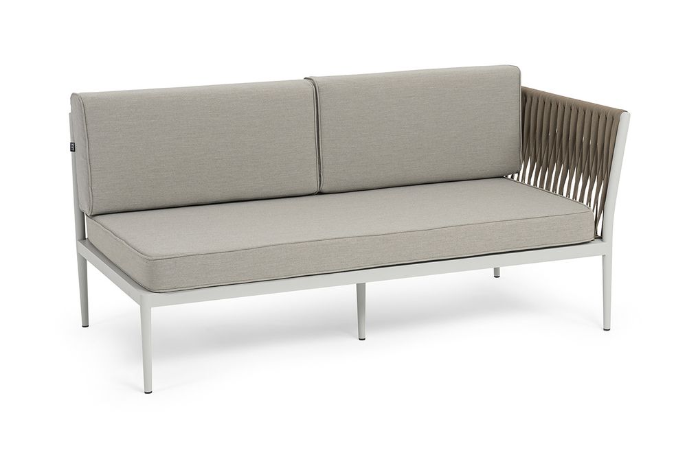 "Касабланка" левый модуль плетеный из роупа, каркас алюминий светло-серый (RAL7035) муар, роуп серо-коричневый 23мм, ткань бежевая 15052