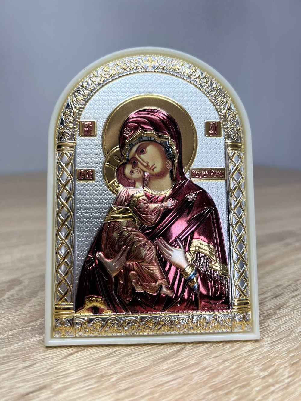 Владимирская БМ, икона арочная, пластик белый, эмаль 80х115