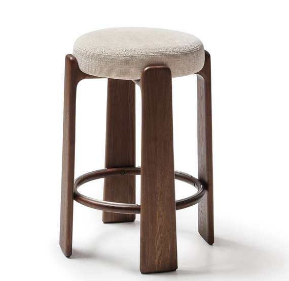 Granite Барный табурет из бежевого шенилла и массива ясеня в отделке орех 75 см