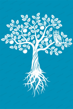 Фотообои Точка роста, голубой фон, белое дерево 146