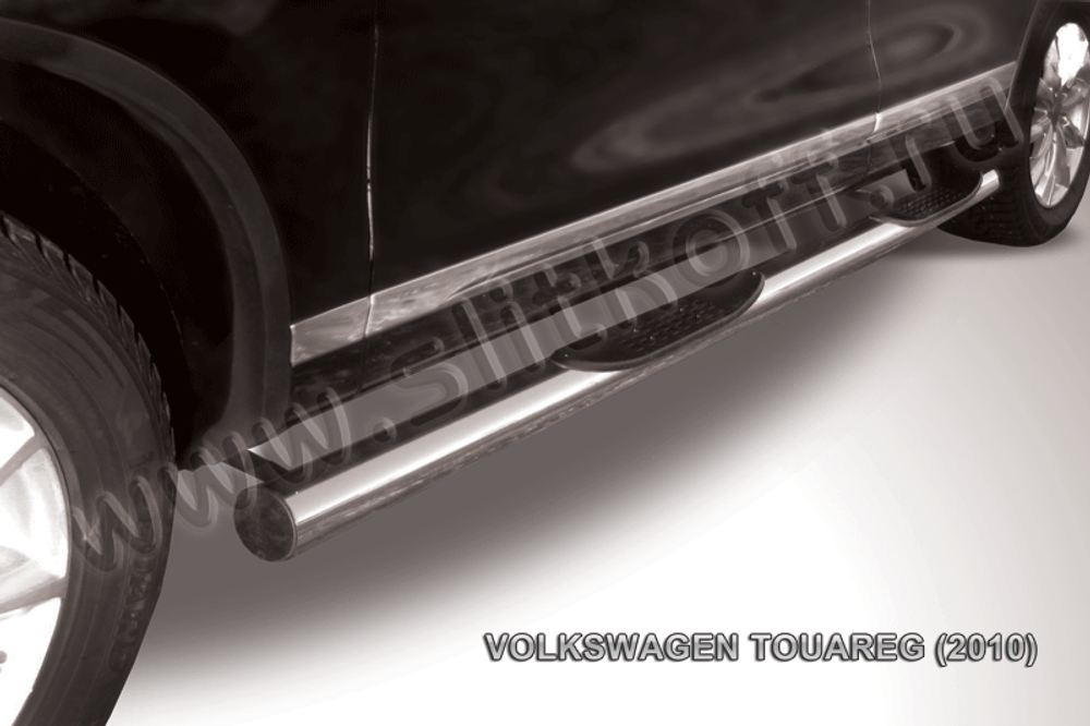 Пороги из нержавейки Volkswagen Touareg (2010-2014) d76 с проступями