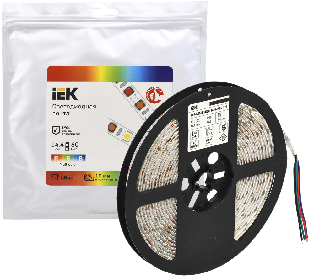 Лента светодиодная 5м LSR-5050RGB60-14,4-IP65-12В IEK