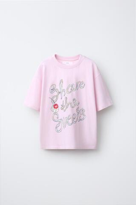 ZARA ФУТБОЛКА С ПРИНТОМ, РОЗОВЫЙ