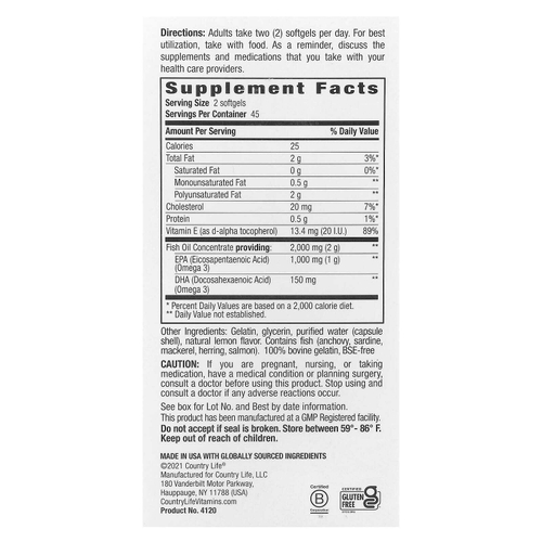 Country Life, Omega 3 Mood®, натуральный лимон, 90 мягких таблеток