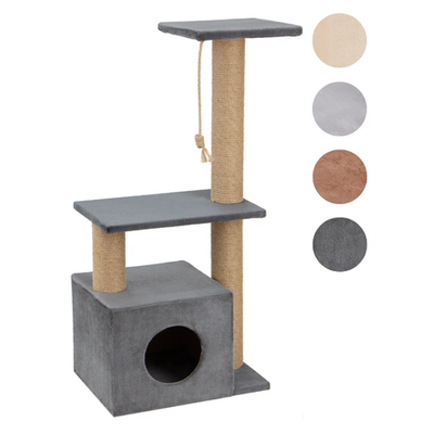 Когтеточка лаунж (высокий комплекс, домик, 3 лежанки) джут 55х36х105 ø10 rich breed кд-53 капучино