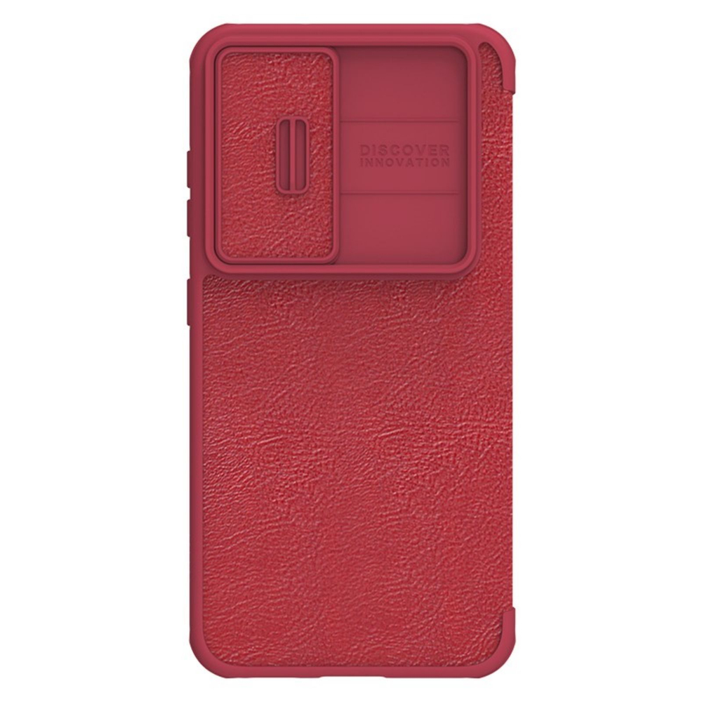 Кожаный чехол книжка красного цвета от Nillkin для Samsung Galaxy S23+ Плюс, серия Qin Pro Leather с защитной шторкой для камеры