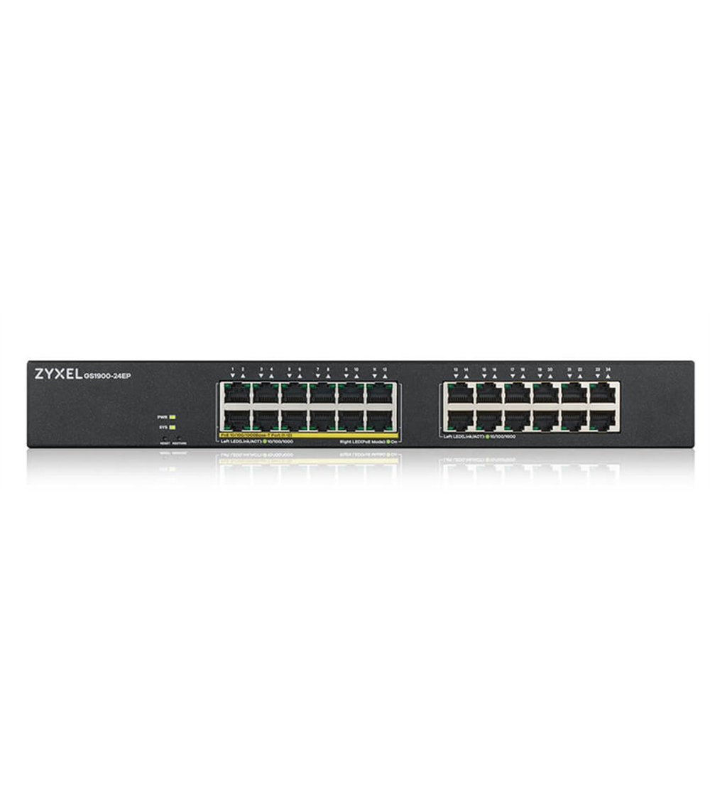 Smart L2 коммутатор PoE+ Zyxel GS1900-24EP, rack 19", 24xGE (12xPoE+), бюджет PoE 130 Вт