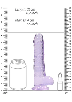 Прозрачный фиолетовый фаллоимитатор RealRock - 16 см
