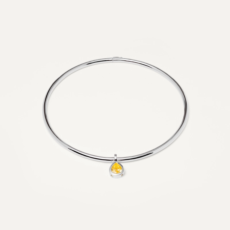 Чокер Жесткая Основа – Серебро, Желтая капля