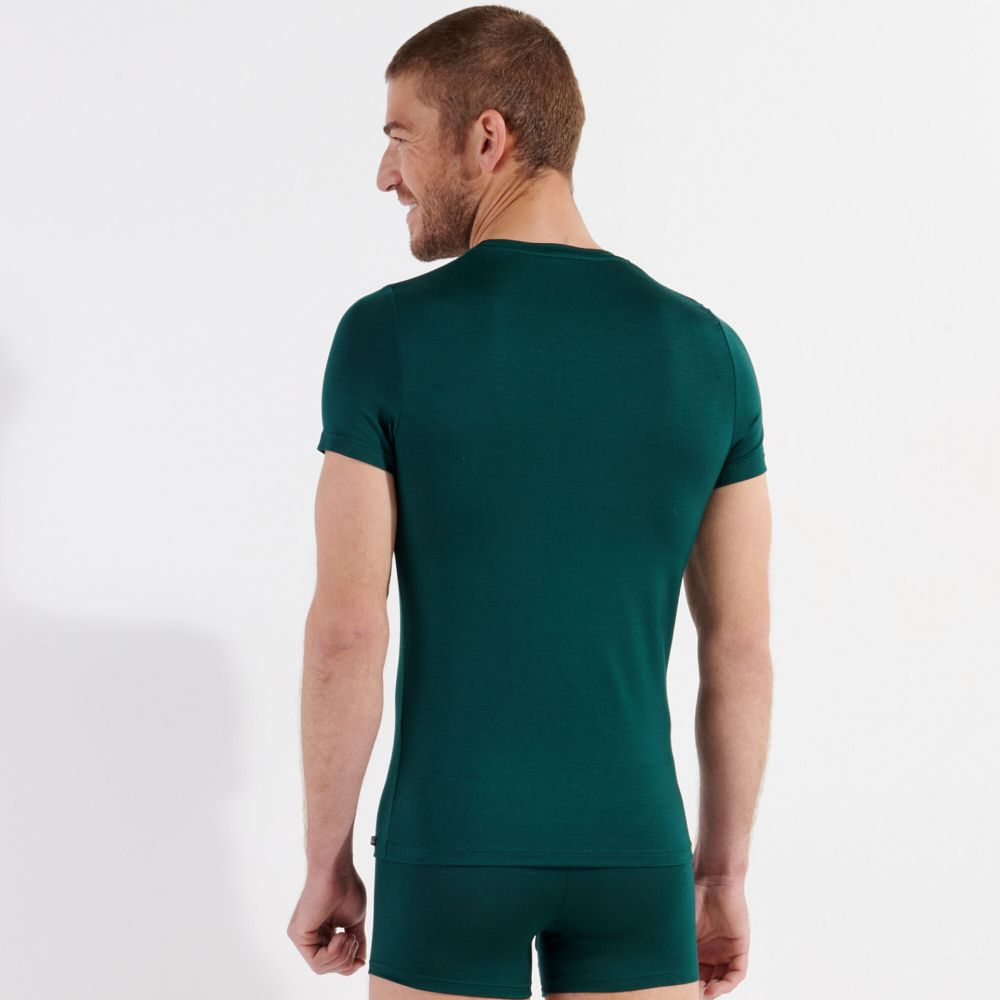 Мужская футболка темно-зеленая HOM TENCEL SOFT Tee-Shirt Crew Neck 402593_4000DG