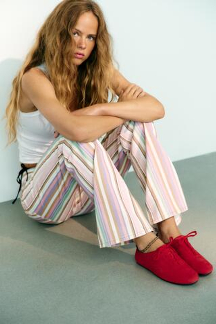 ZARA КОЖАНЫЕ КРОССОВКИ-ДЕРБИ, КРАСНЫЙ