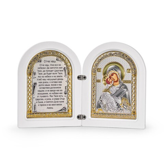 Складень, Владимирская БМ, Молитва, икона арочная, белое дерево 140x200