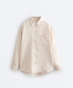 Oysho Рубашка свободного кроя из 100%-го льна, песочный меланж