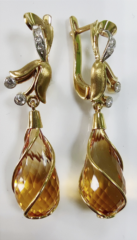 Серьги Эстерелла золото 750, цитрины, бриллианты(н)