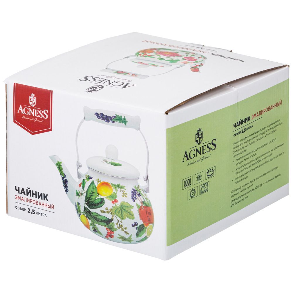 ЧАЙНИК AGNESS ЭМАЛИРОВАННЫЙ СЕРИЯ "ФРУКТОВАЯ КОРЗИНА", 2,5 Л