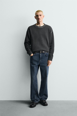 ZARA СВИТЕР ИЗ РЕЛЬЕФНОЙ ТКАНИ С ЭФФЕКТОМ ПОТЕРТОСТИ, ЧЕРНЫЙ