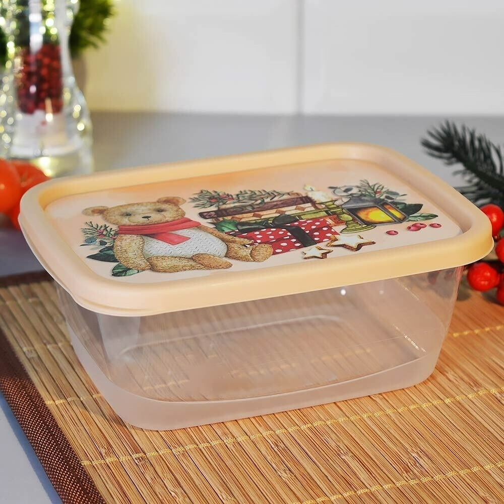 Контейнер для продуктов 0,85л прямоугольный "Игрушки", бежевый