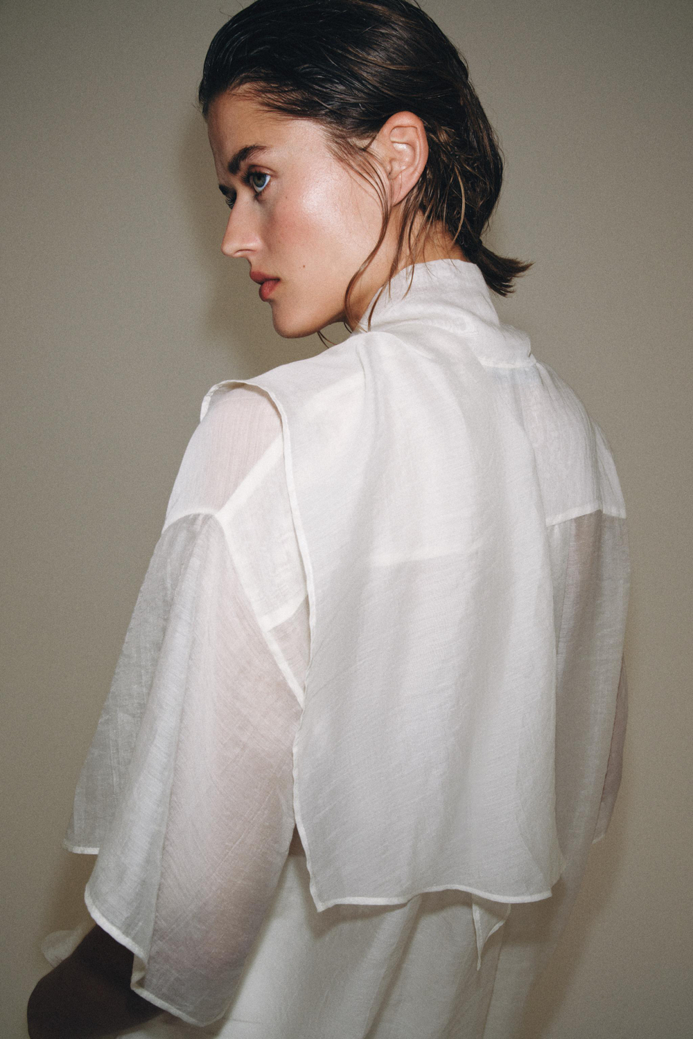 ZARA РУБАШКА С ШАРФОМ — ZW COLLECTION, БЕЛЫЙ