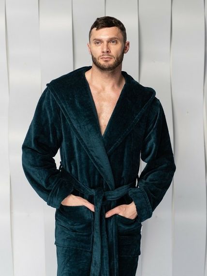 Халат мужской CODY с капюшоном Морская волна "Polens"