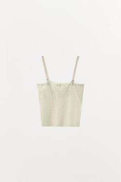ZARA ВЯЗАНЫЙ ТОП С КРУЖЕВОМ И ВЫШИВКОЙ, ЭКРЮ