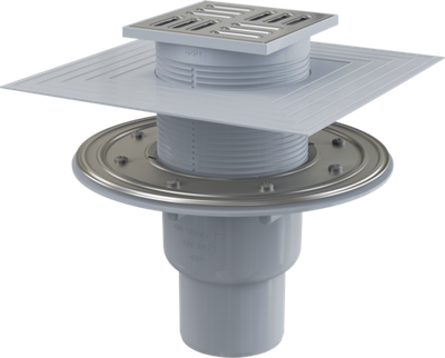 Сливной трап APV2324 105 × 105/50, подводка – прямая, решетка – нержавеющая сталь, фланец –нержавеющ