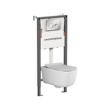 Унитаз подвесной Ceramica New Day CN3005 белый, безободковый, с инсталляцией Balance CN121001CH и кнопкой Circle хром глянцевый