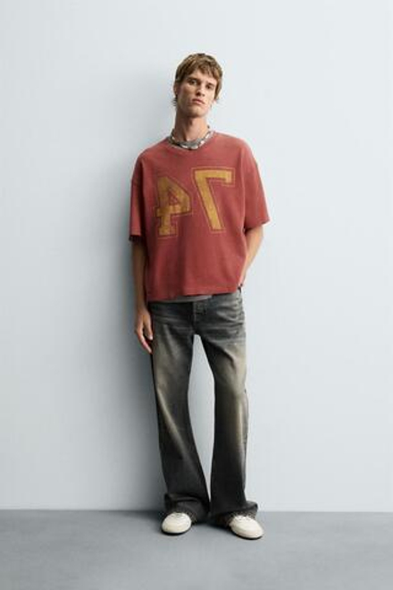 ZARA ФУТБОЛКА VARSITY , КРАСНЫЙ
