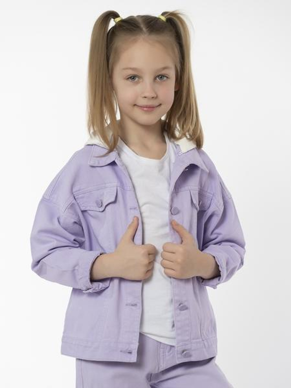 Куртка джинсовая для девочек манжеты и съемный капюшон р.116 6 лет в ассорт. 969873