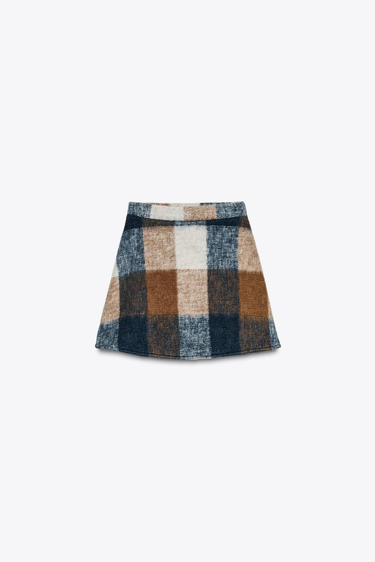 ZARA КОРОТКАЯ ЮБКА ИЗ МЯГКОЙ ТКАНИ В КЛЕТКУ, ОТТЕНКИ СИНЕГО