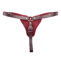 Бордовые кожаные трусики с кольцом под насадки БДСМ Арсенал Lady's Arsenal Arsenal Maroon Panties 67016