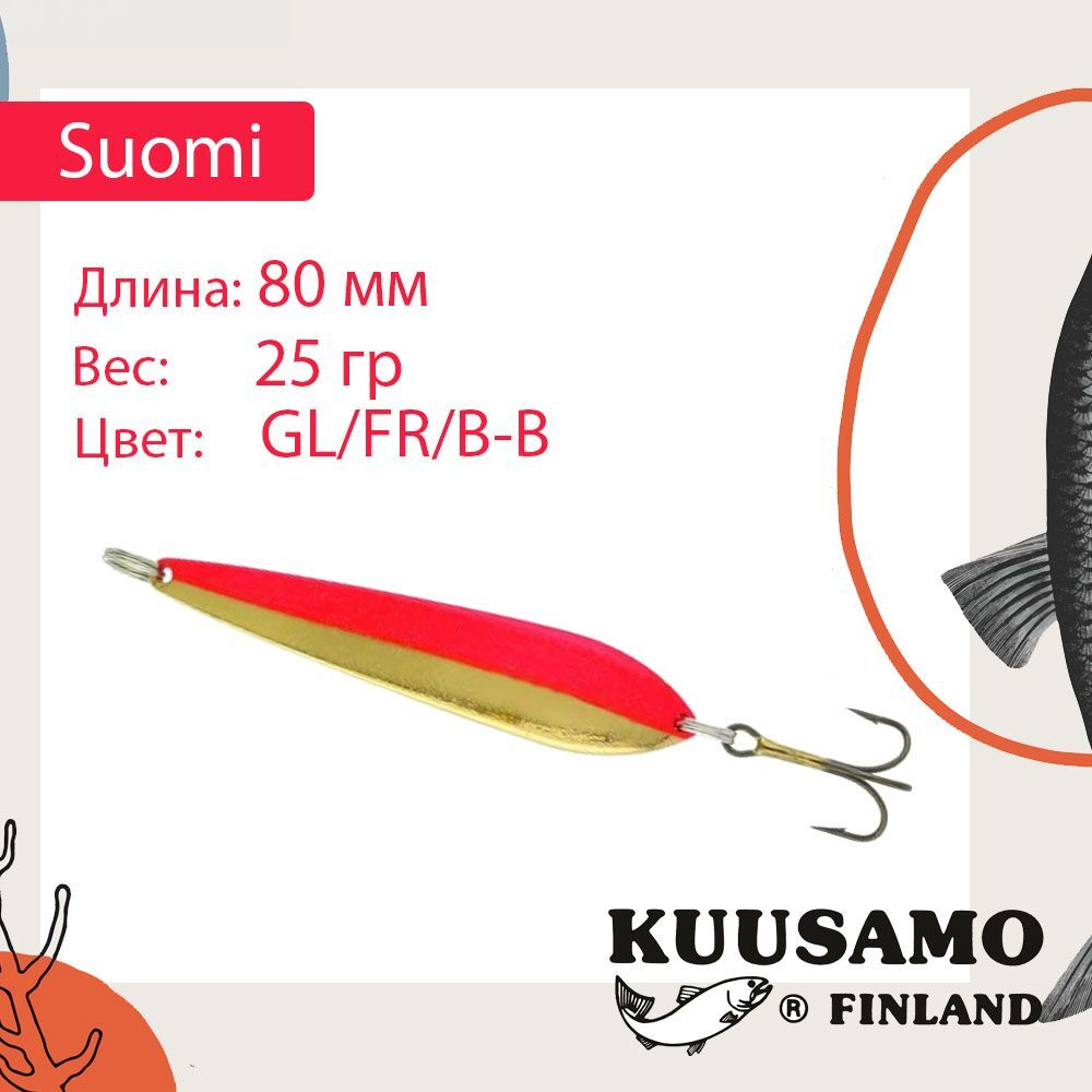Блесна колебалка Kuusamo Suomi 80/25 GL/GR/FYe/R-C UV