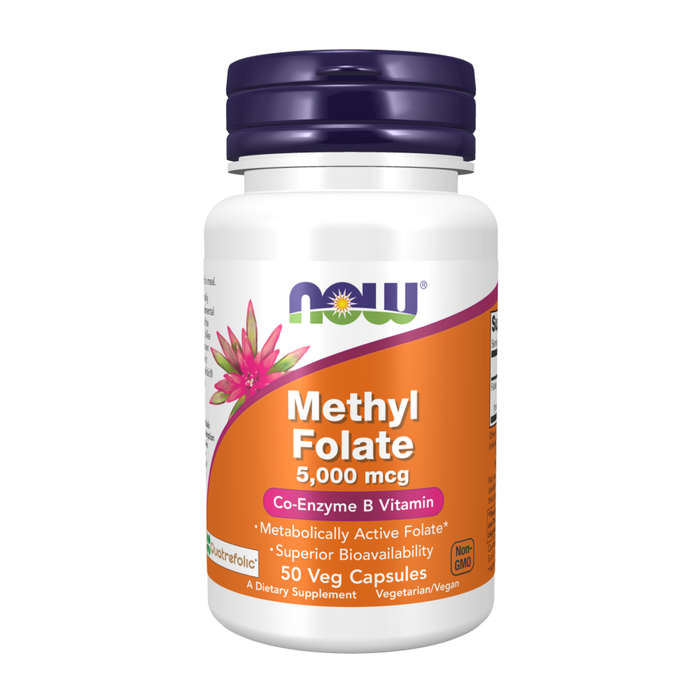 Метилфолат (Фолиевая кислота) 5000 мкг, Methyl Folate 5000 mcg, Now Foods, 50 вегетарианских капсул