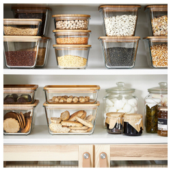 IKEA 365+ Контейнер для продуктов с крышкой, прямоугольный, стекло/бамбук, 1,8 л