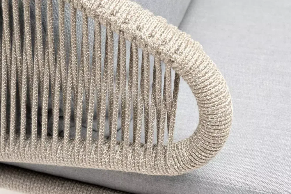 "Милан" кресло плетеное из роупа, каркас алюминий светло-серый (RAL7035) муар, роуп серый меланж круглый, ткань светло-серая