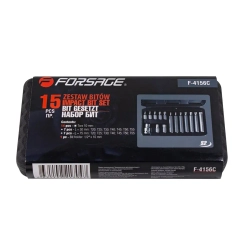 Набор бит TORX с битодержателем,15пр. 1/2''(L: 30/75мм, Т20,Т25,Т30,Т40,Т45,Т50,Т55) Forsage F-4156(C)