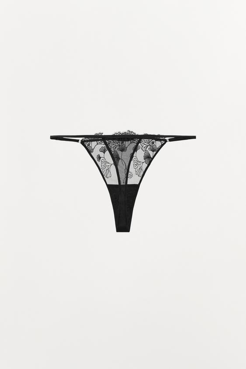 ZARA КРУЖЕВНЫЕ ТРУСЫ ТАНГА, ЧЕРНЫЙ