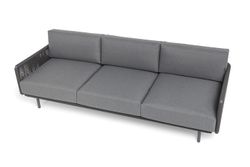 "Джелло" диван 3-местный плетеный из роупа, каркас алюминий темно-серый (RAL7024) муар, роуп темно-серый круглый, ткань темно-серая 027