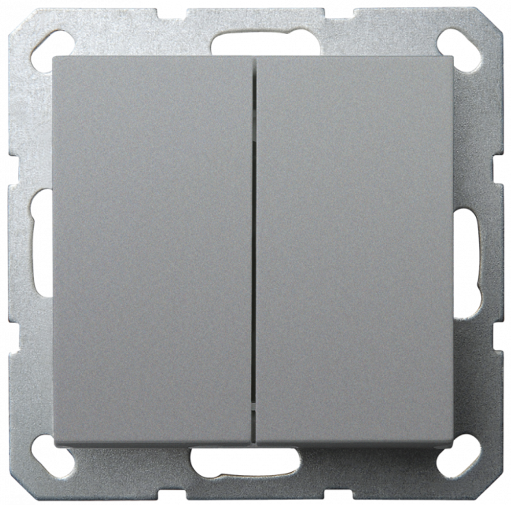 Выключатель двухклавишный проходной 10A 250V~ с накладкой, цвет Алюминий