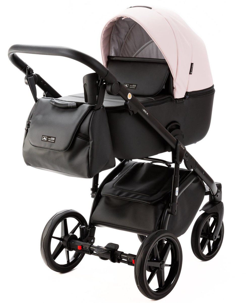 Детская коляска Adamex Nola Deluxe 2 в 1 N-SD102 (РОЗОВ.ПУДРА КОЖА + ЧЕРН.КОЖА)
