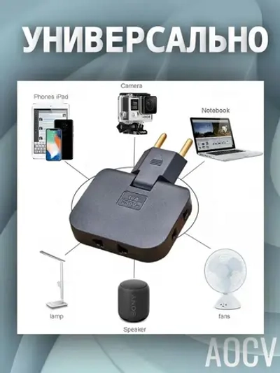 Тройник плоский поворотный для розетки, разветвитель 180 градусов AOCV