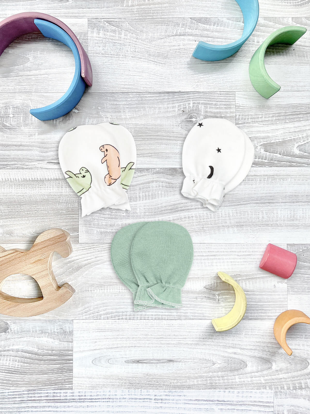 Рукавички-антицарапки Mjölk Ламантины/Ночное небо/Magic Mint, сет из 3х пар