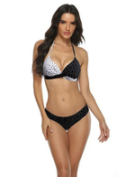 Женский черно-белый раздельный купальник в горошек (Размер: XXXL) (Цвет: черный с белым)