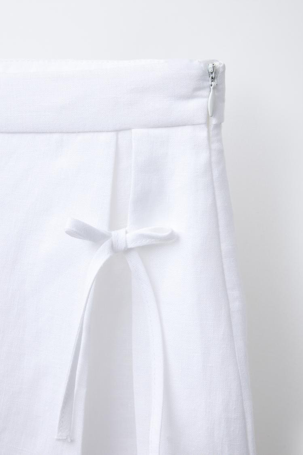 ZARA ЮБКА-ШОРТЫ ИЗ 100% ЛЬНА С БАНТОМ, БЕЛЫЙ