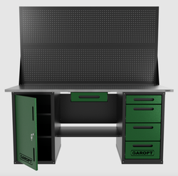 Верстак двухтумбовый дверь/4 ящиков с двумя экранами и ящиком, зеленый 1800*700 Garopt, GT1800DY1Y4PP2.green