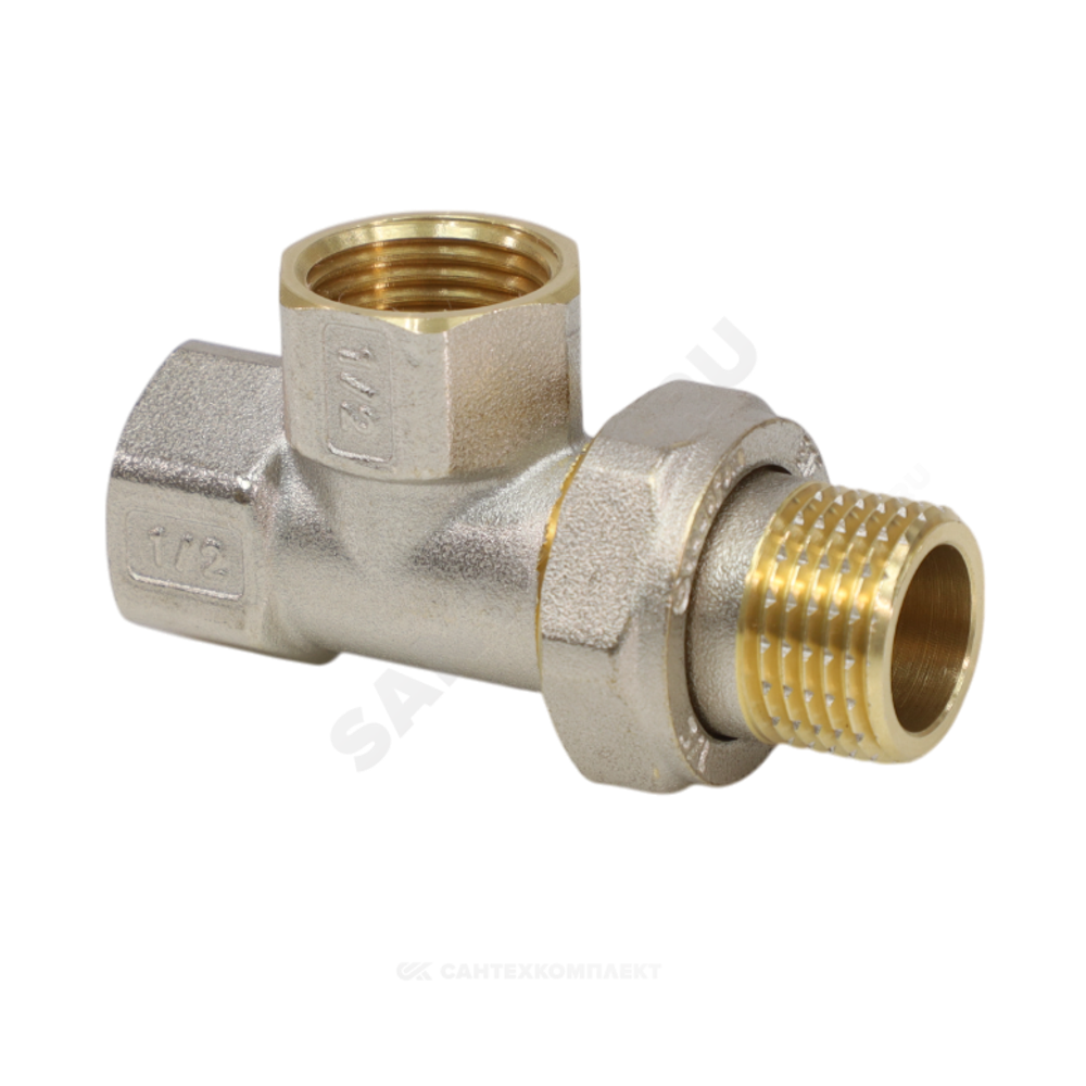 Тройник латунь никель Ду 15 (1/2") ВР/ВР/нак/гайка 9030 ГОСТ 32585-2013 Aquasfera 9030-01