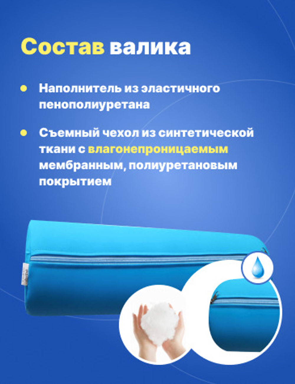 Валик ортопедический для спины, поясницы, под колени 50х15 см