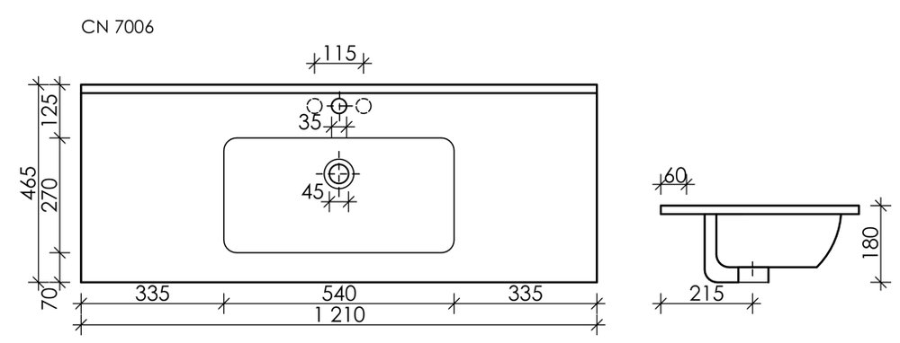 Умывальник накладной прямоугольный Element 1210x465x180мм