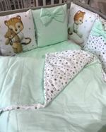 Комплект в кроватку 17 предметов "Лев космос" зеленый, сатин