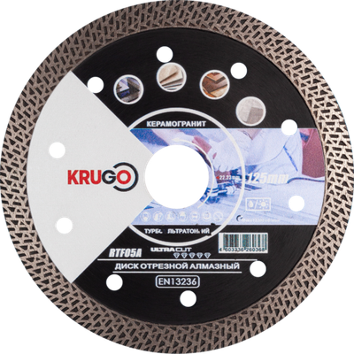 Диск алмазный Турбо ТF по керамике KRUGO 125x1,4x22,23x10mm, RTF05A